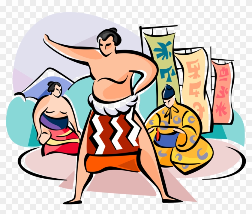 Japanese Sumo Image Illustration Of Wrestles In - Cartoon Clipart