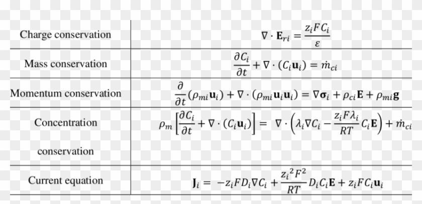 Summary Of The Governing Equations For The Species - Équation De Conservation De La Charge Clipart #2014816