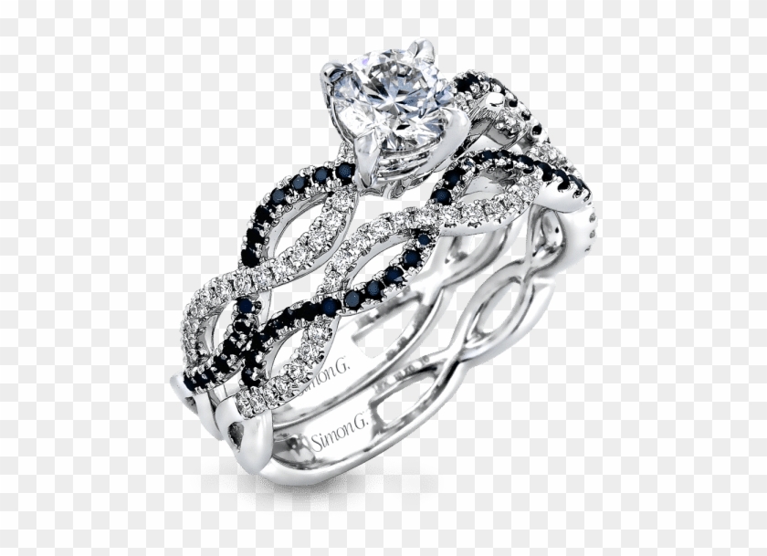 Black Diamond Ribbon Engagement Ring With Wedding Band - Black Diamond Wedding Rings Clipart