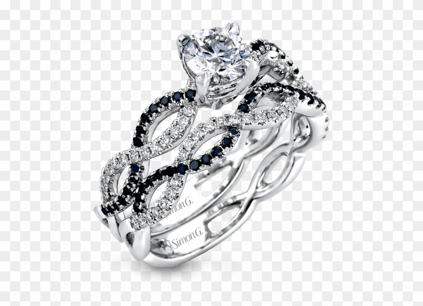 Black Diamond Ribbon Engagement Ring With Wedding Band - Black Diamond Wedding Rings Clipart #2019882