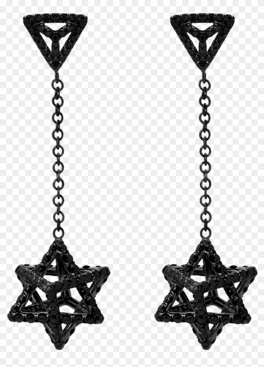 Merkaba Light Black Platinum Drop Earrings With Black - Earrings Clipart