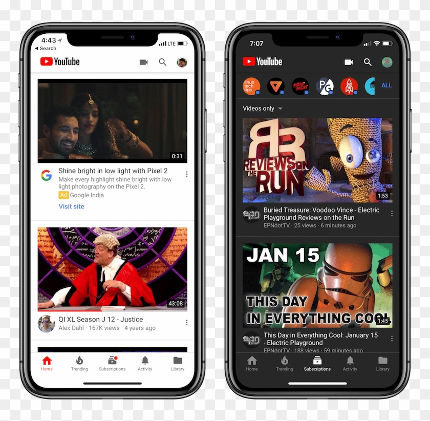 Youtube White Theme And Dark Theme - Youtube App Dark Mode Clipart