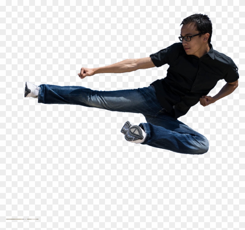 Man Jumping In A Kicking Position - Man Kicking Clipart