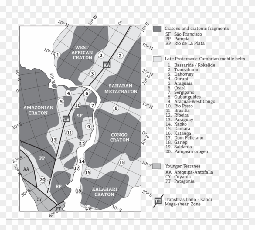 Outline Of The Transbrasiliano Kandi Mega Shear Zone - Atlas Clipart #2025191