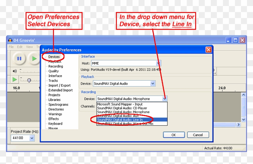 Monitoring audacity