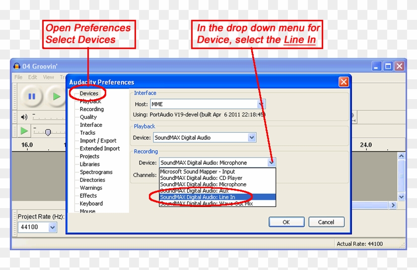 Tell Audacity To Start Monitoring The Line In, And Clipart #2026653