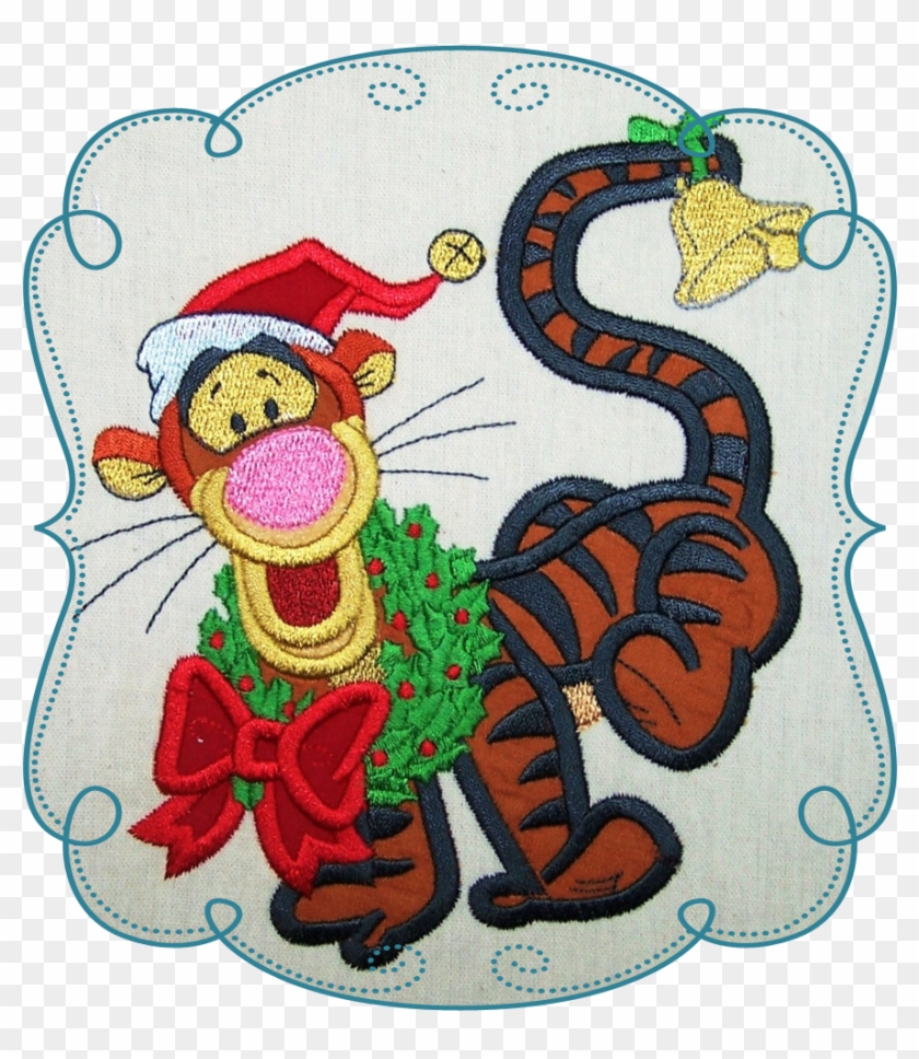 Christmas Tigger Applique Machine Embroidery Design - Cartoon Clipart
