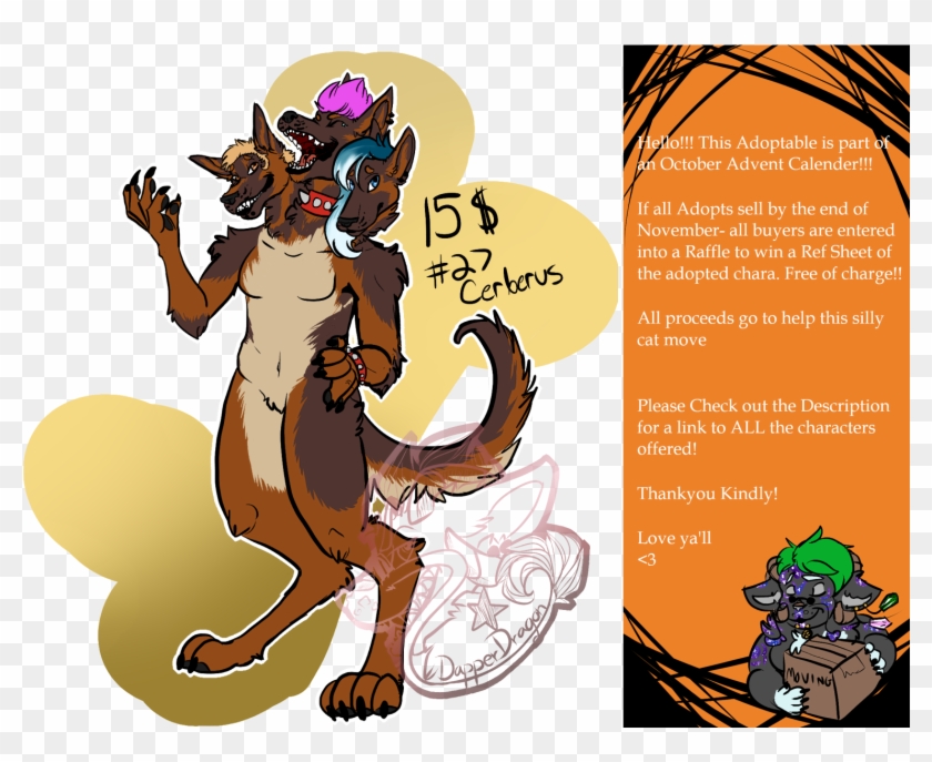Adoptober 27 Cerberus Sold - Cartoon Clipart #2032921