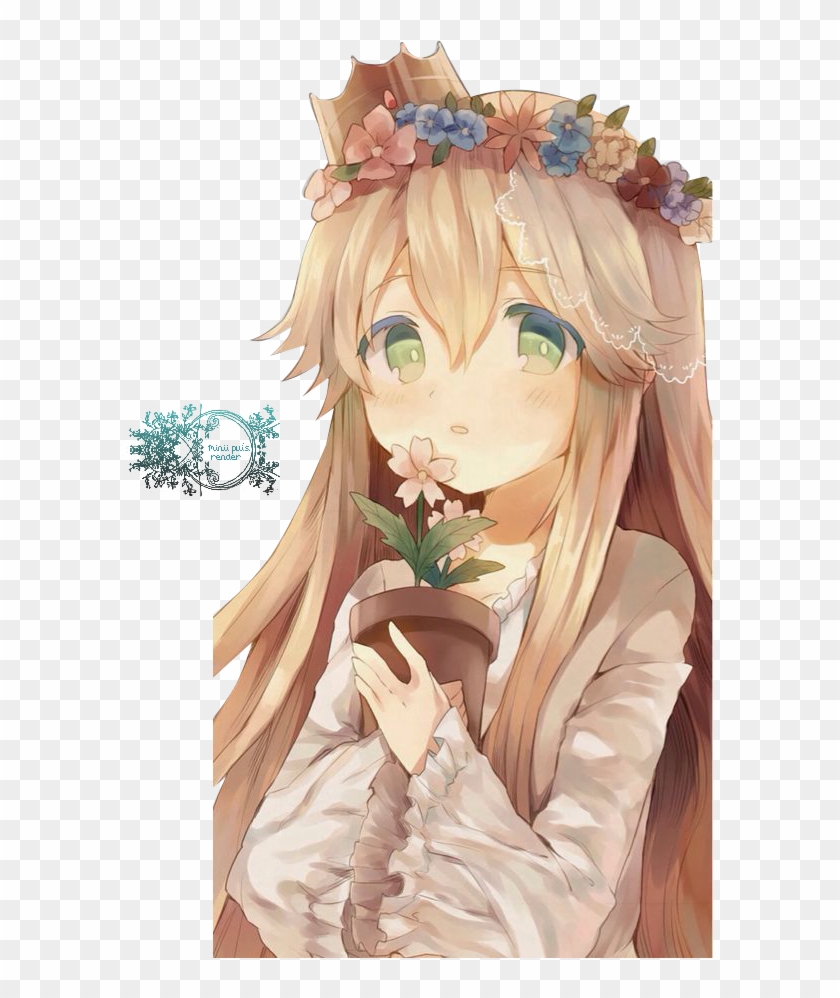Flower Crown Girl Render By Pui - Anime Girl With Flower Crown Clipart