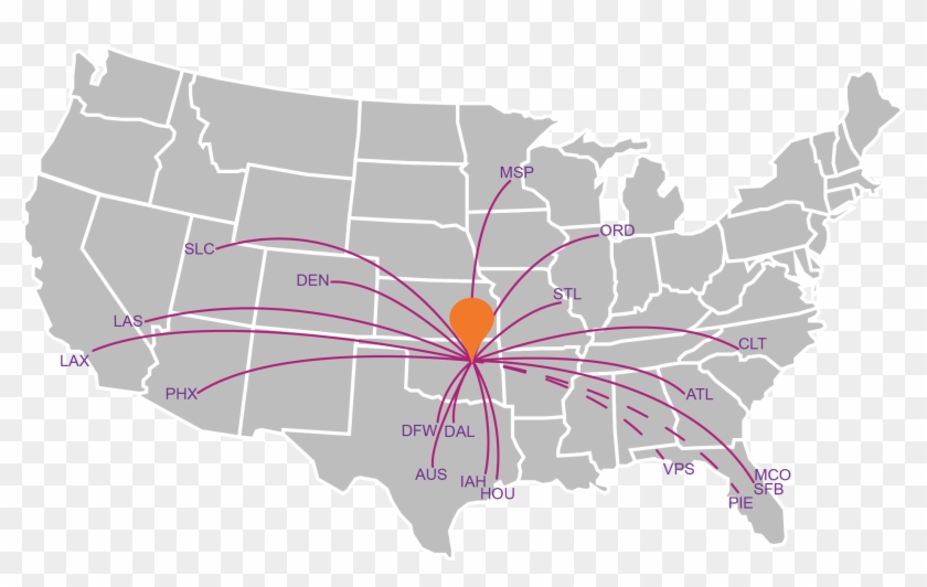 Seven Airlines Currently Provide Service To 19 Nonstop - United States Map Transparent Clipart #2042919