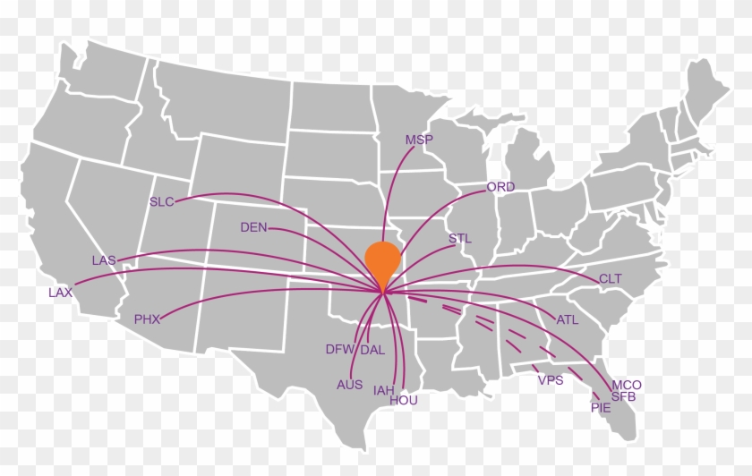 Seven Airlines Currently Provide Service To 19 Nonstop - United States Map Transparent Clipart