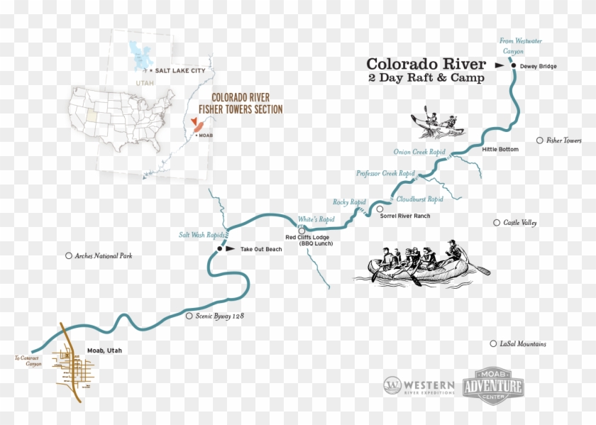 Colorado River Raft And Camp Map - Colorado River Rafting Map Clipart #2048268