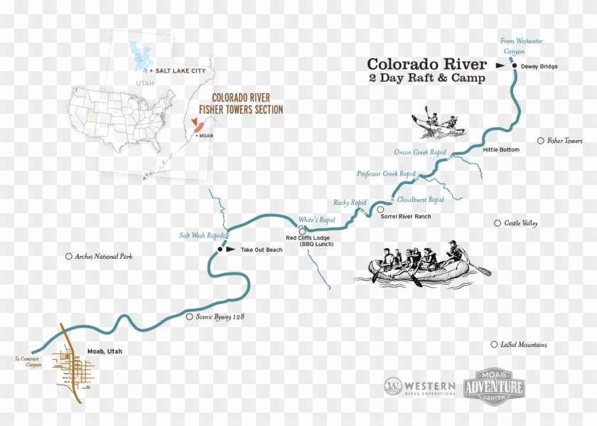 Colorado River Raft And Camp Map - Colorado River Rafting Map Clipart