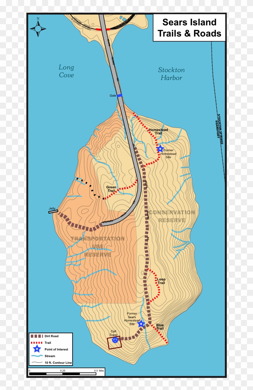 Sears Island Trails And Roads - Sears Island Maine Trail Map Clipart #2049835