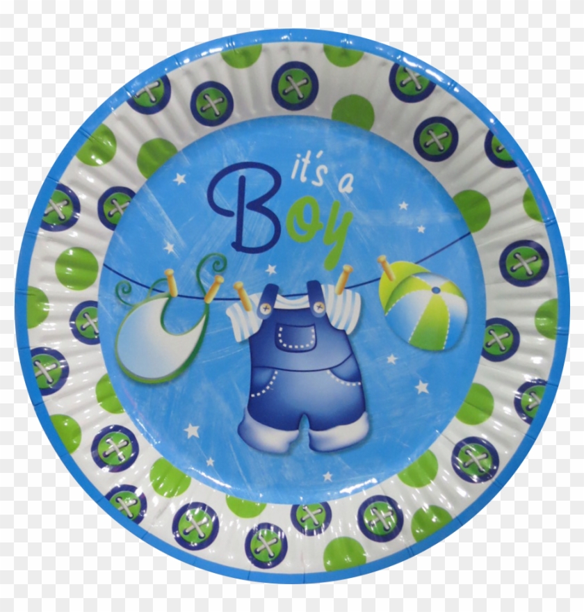 23cm Blue Clothesline Baby Shower Party Plates, Pack - Circle Clipart #2051094