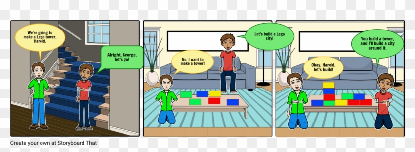 George And Harold Have Fun With Legos - Cartoon Clipart