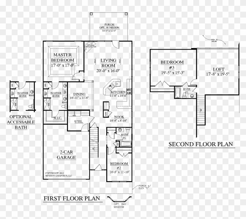 Png 3 Bedroom House Plan With Houseplans Biz 2545 A - 1 1 2 Story Home Floor Plans Clipart