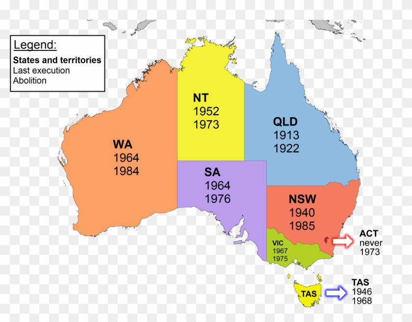 Map Of Capital Punishment In Australia - 7 Colonies Of Australia Clipart