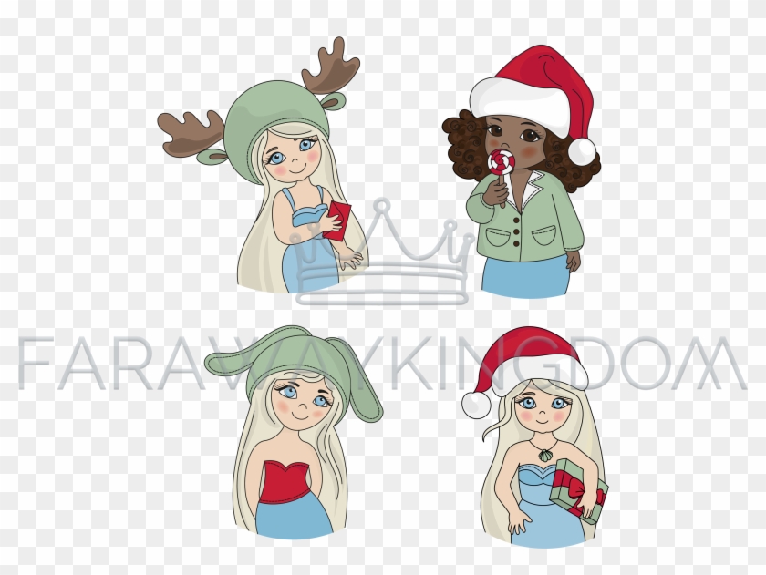 Christmas Blog Icon Girl Portrait Vector Illustration - Cartoon Clipart