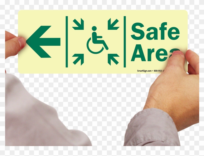 Glow In The Dark Handicap Safe Area Left Sign - Sign Clipart