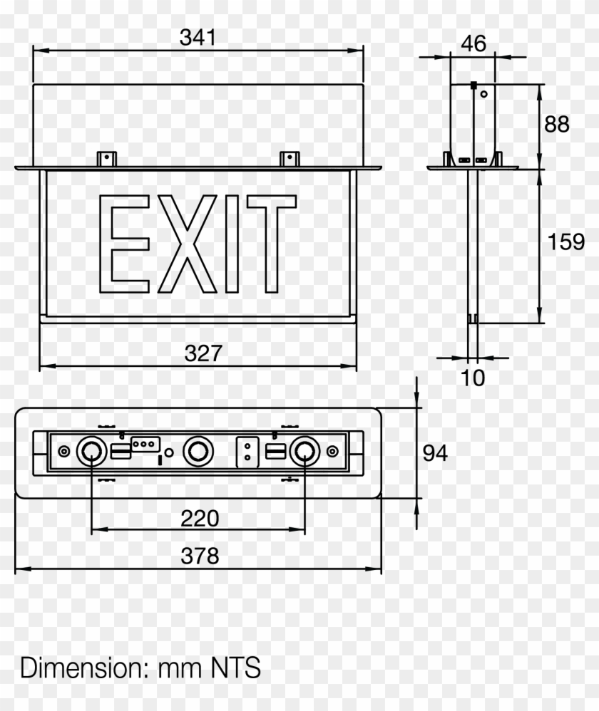 Smt Led Recess Mount Emergency Exit Light Recessed Exit Sign Dimension Clipart 2067936 Pikpng