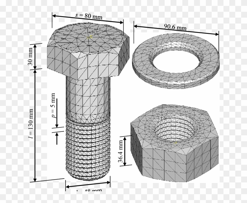 Geometry And Mesh Of The Bolt, Washer And Nut - Sketch Clipart #2072100