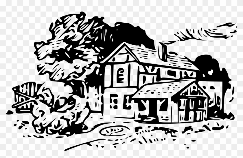 Cottage Clipart Countryside House - Countryside Clipart Black - Png Download #2075492