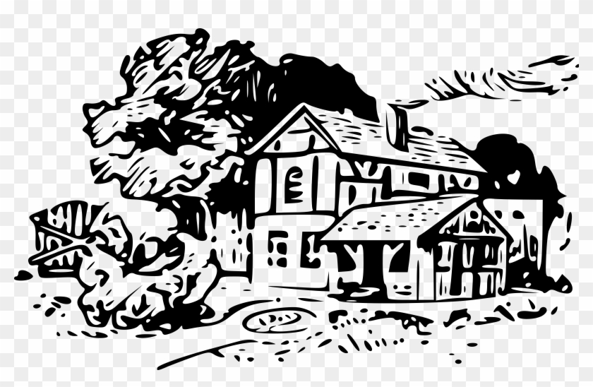 Cottage Clipart Countryside House - Countryside Clipart Black - Png Download