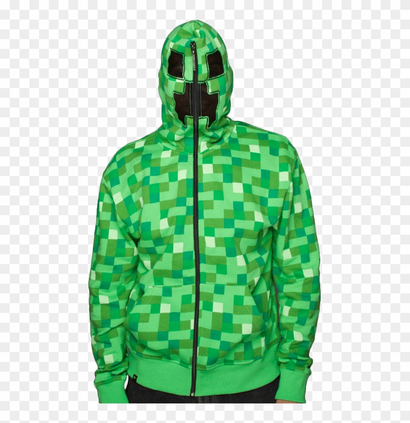 Minecraft Creeper Green Premium Zip Up Hoodie - Zip Up Creeper Hoodie Clipart #2081824