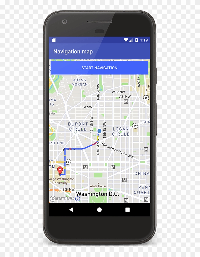 An Android Device Displaying A Map, A User's Location, - Custom Navigationview Android Clipart #2084001