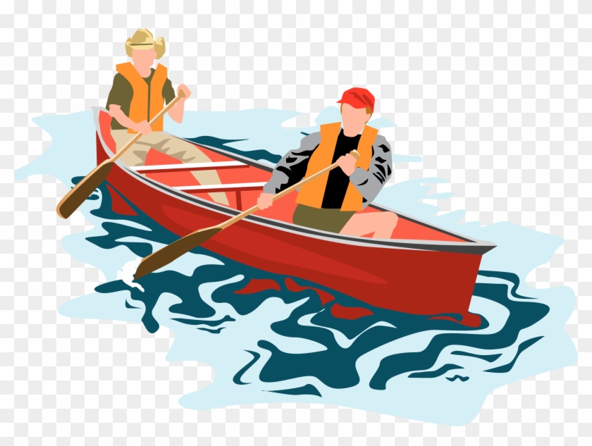 Campers In A Canoe - Rowing Canoe Clip Art - Png Download