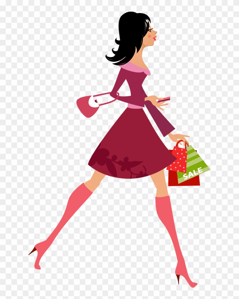 Vector Library Stock Girl Dress Clipart - Girl Holding Shopping Bag Cartoon - Png Download