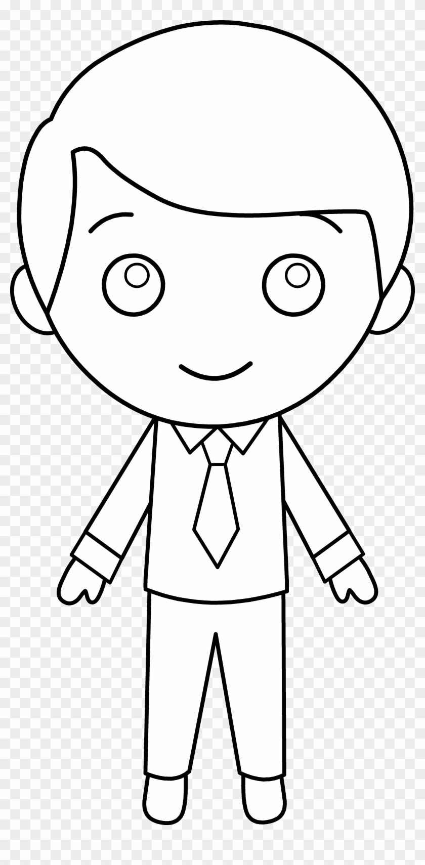Little Guy In Suit Line Art - Cartoon Guy Black And White Clipart #2098197