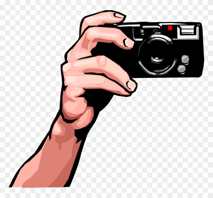 Vector Illustration Of Hand Holds Digital Photography - Hand Holding A Camera Clipart #211442