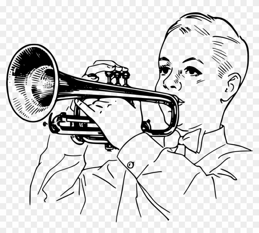 Royalty Free Stock Boy Playing Cornet Clip Art At Clker - Playing Trumpet Clipart Black And White - Png Download