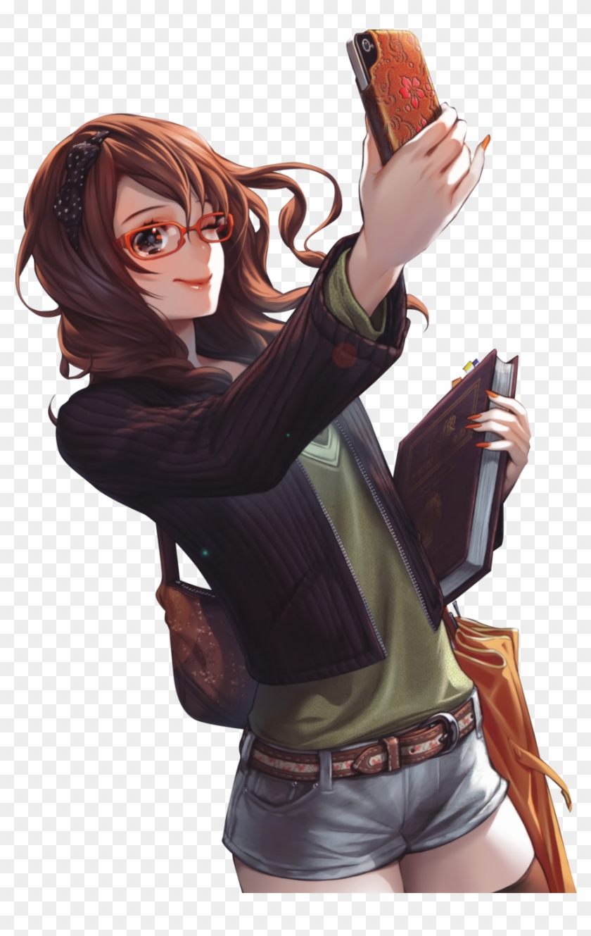 Anime Girl With Brown Hair Png - Brunette Anime Girl With Glasses Clipart #216777