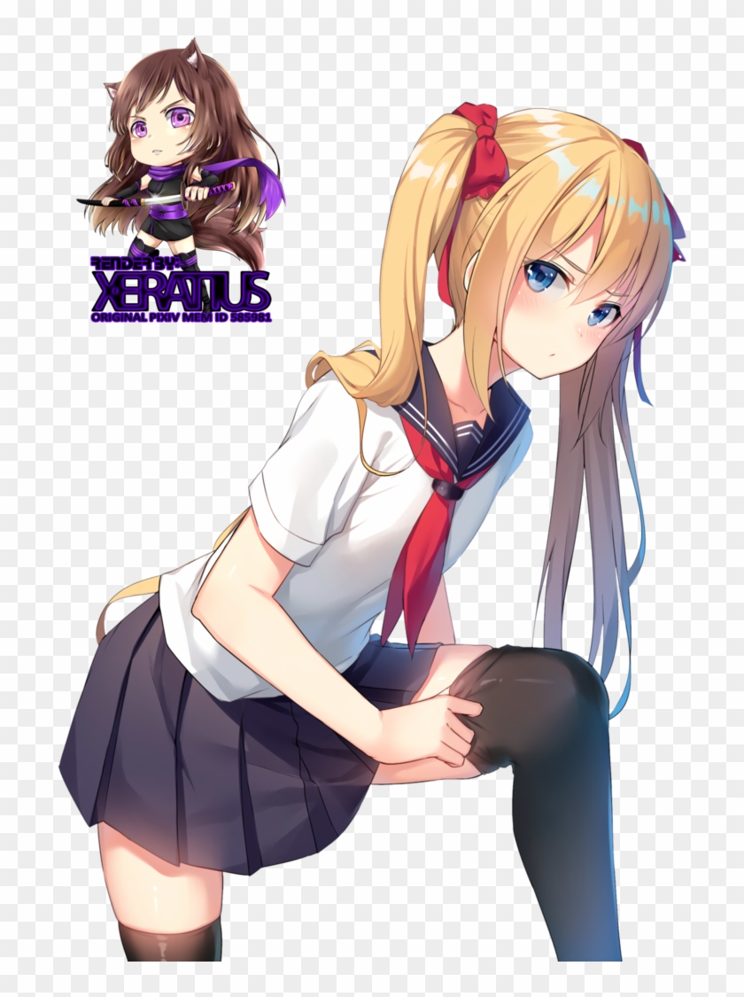 Anime Girl Render - Cute Blond School Anime Girl Clipart #217873