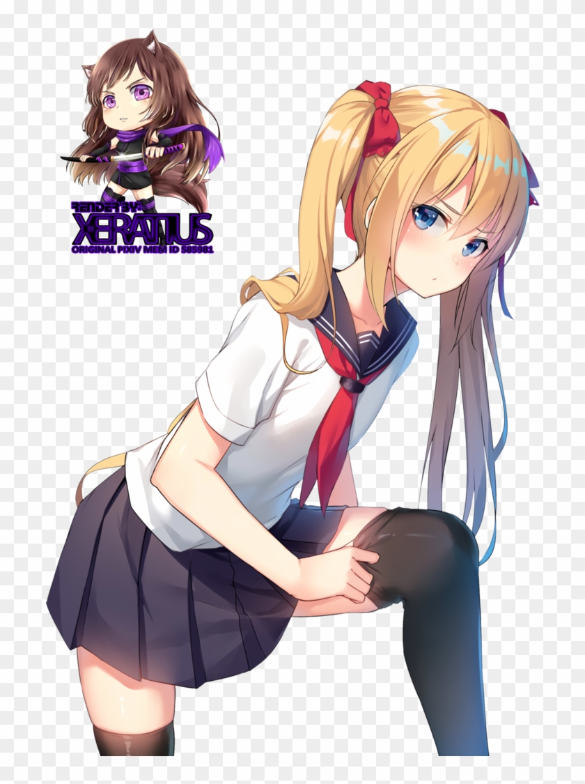 Anime Girl Render - Cute Blond School Anime Girl Clipart