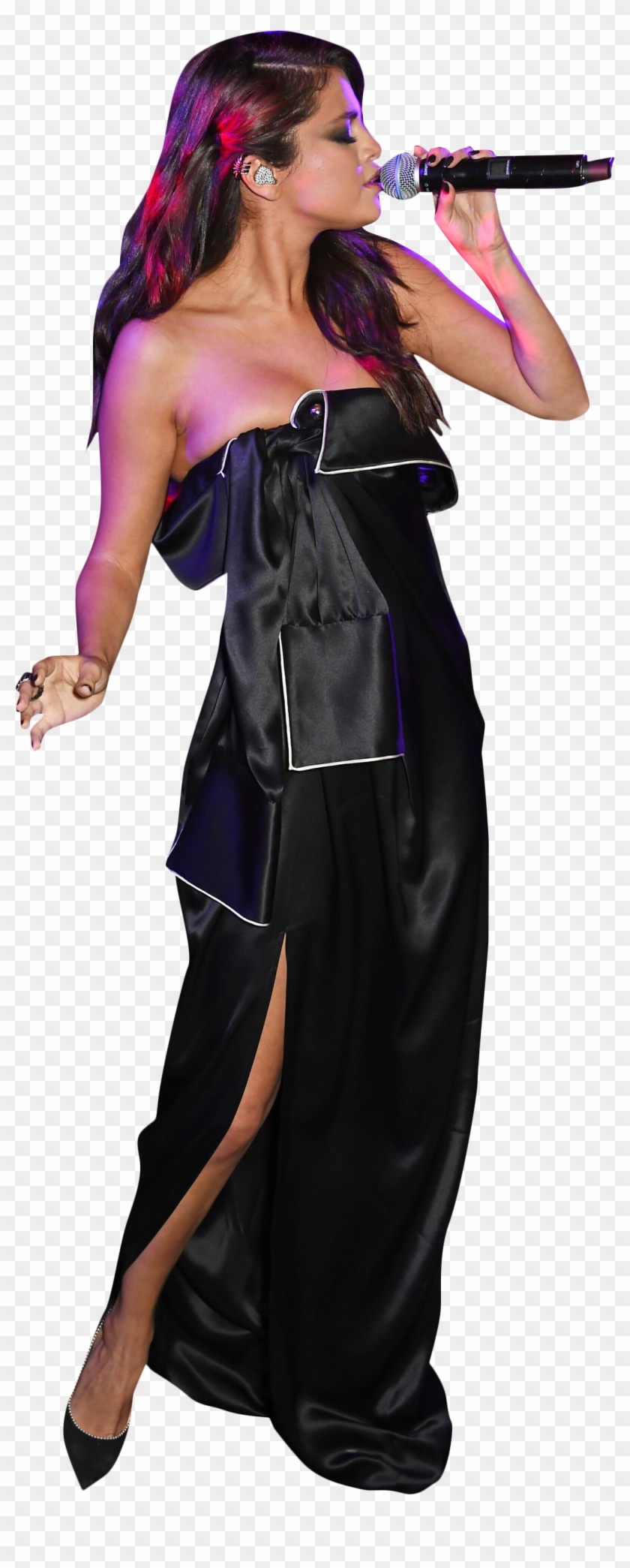 Selena Gomez Black Dress Singing Png Image Clipart