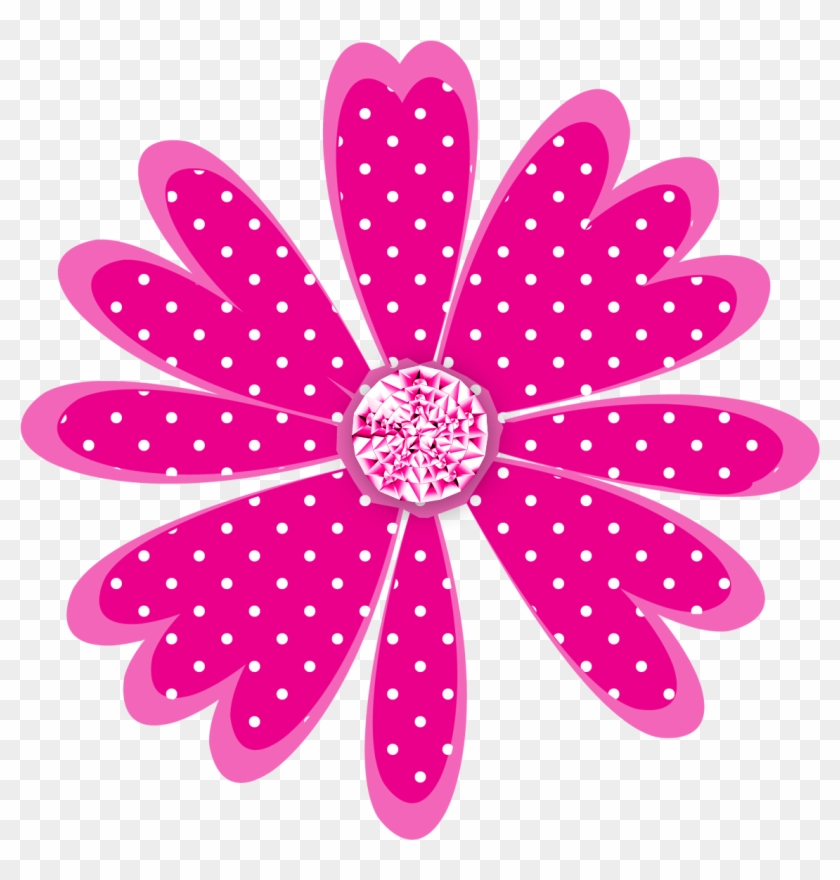 Polka Dot Daisy Pink B - Border Line Flower Png Clipart