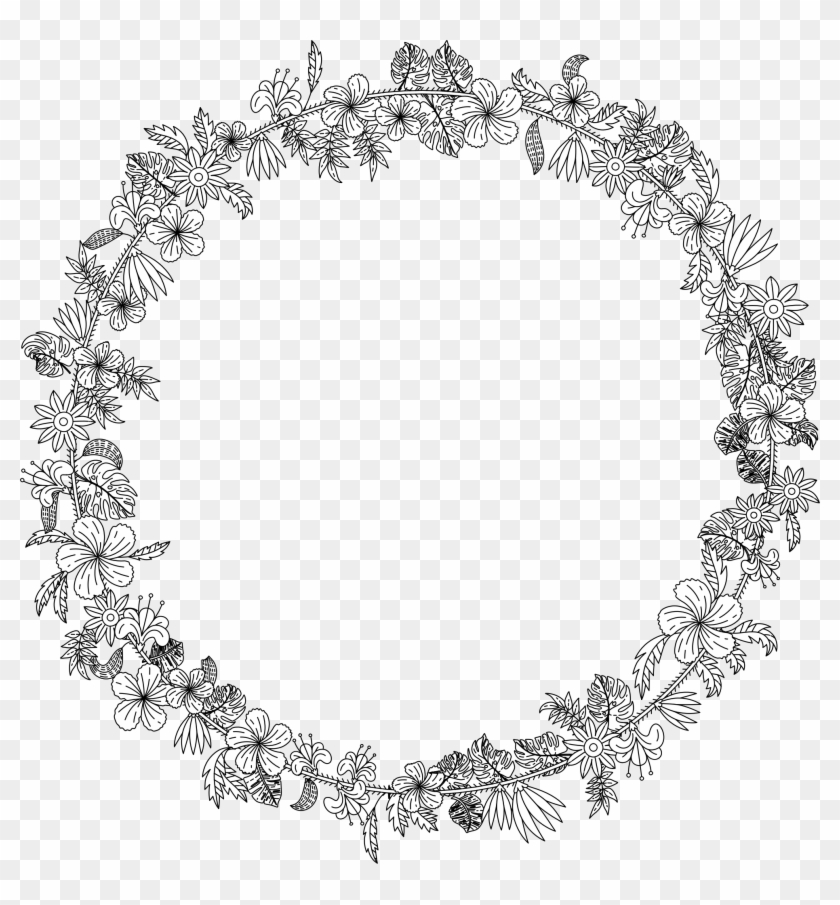 Big Image - Flower Wreath Png Black And White Clipart
