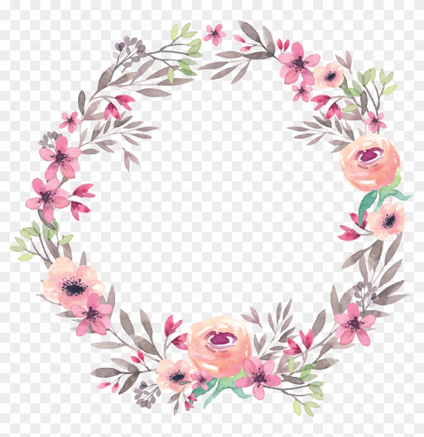 Boho Sticker - Watercolor Floral Border Transparent Background Clipart