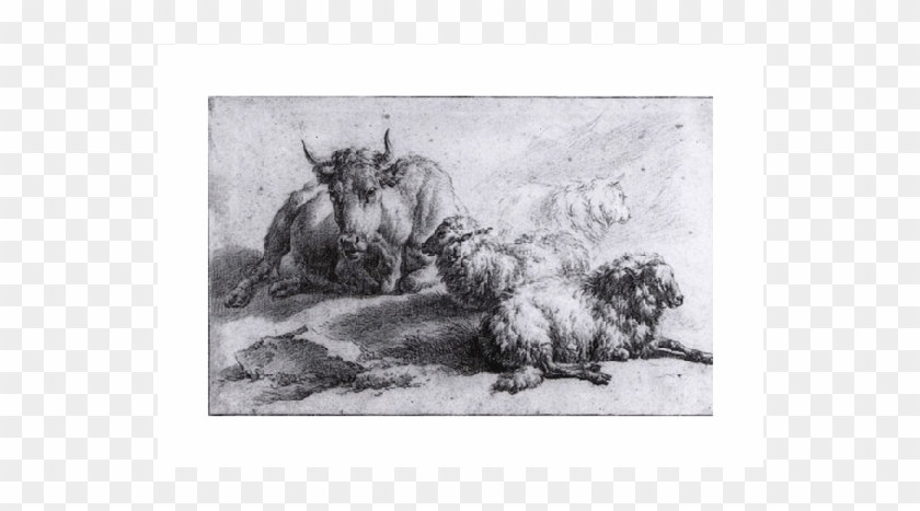 A Cow And Three Sheep - Adriaen Van De Velde Paintings Clipart #2101158