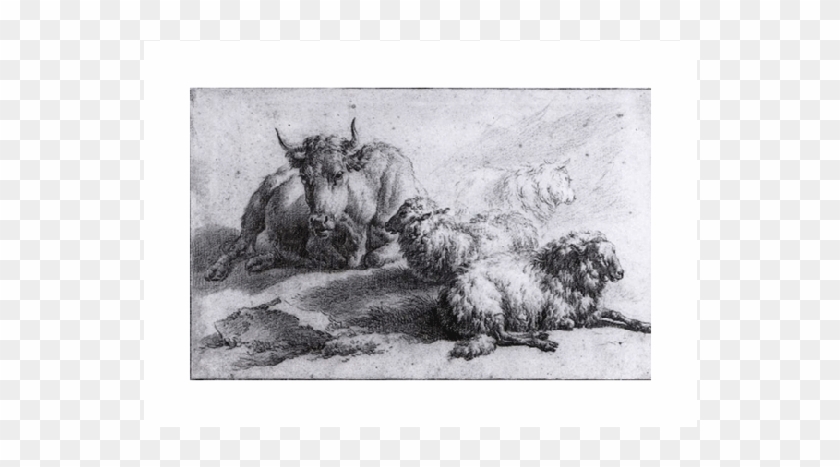 A Cow And Three Sheep - Adriaen Van De Velde Paintings Clipart