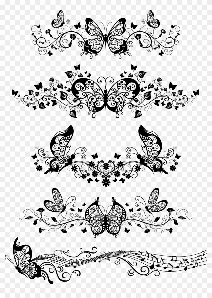Floral With Butterflies Vector - Butterfly Ornaments Vector Clipart