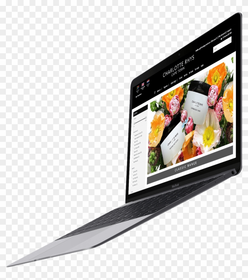 Laptop Showing Charlotte Rhys Ecommerce Website - Macbook Pro Floating Clipart