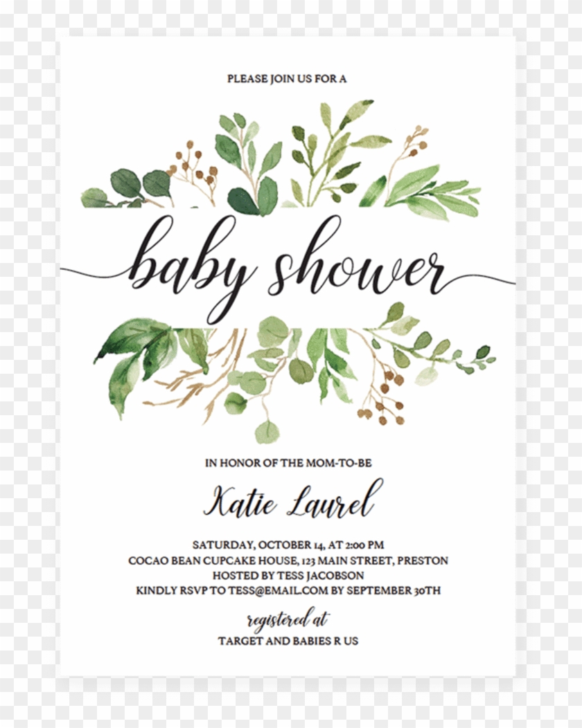 Green Leaf Baby Shower Invitation Template By Littlesizzle - Greenery Baby Shower Invitations Free Clipart #2113311