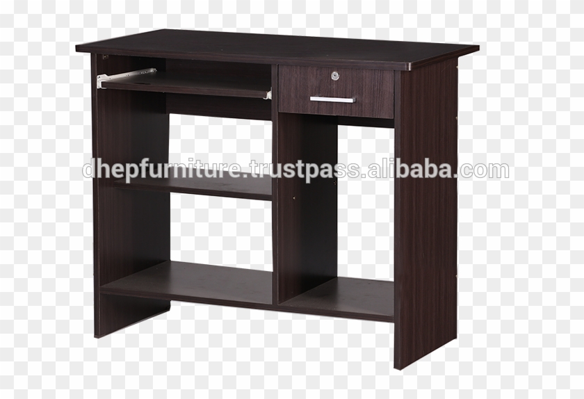 Wooden Computer Table With Shelf And Drawer Lock Clipart