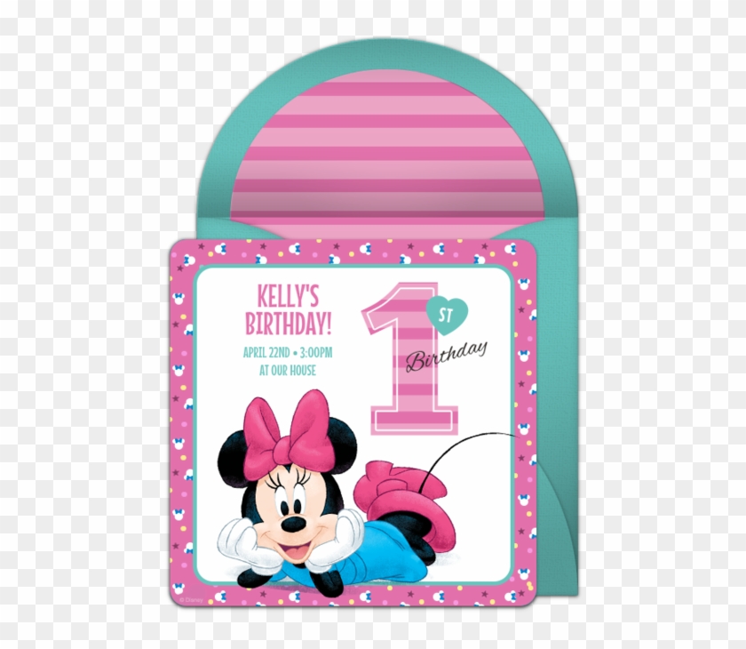 Minnie Mouse 1st Online Invitation - Pink And Teal Minnie Mouse Birthday Clipart