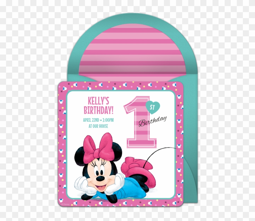 Minnie Mouse 1st Online Invitation - Pink And Teal Minnie Mouse Birthday Clipart #2113887